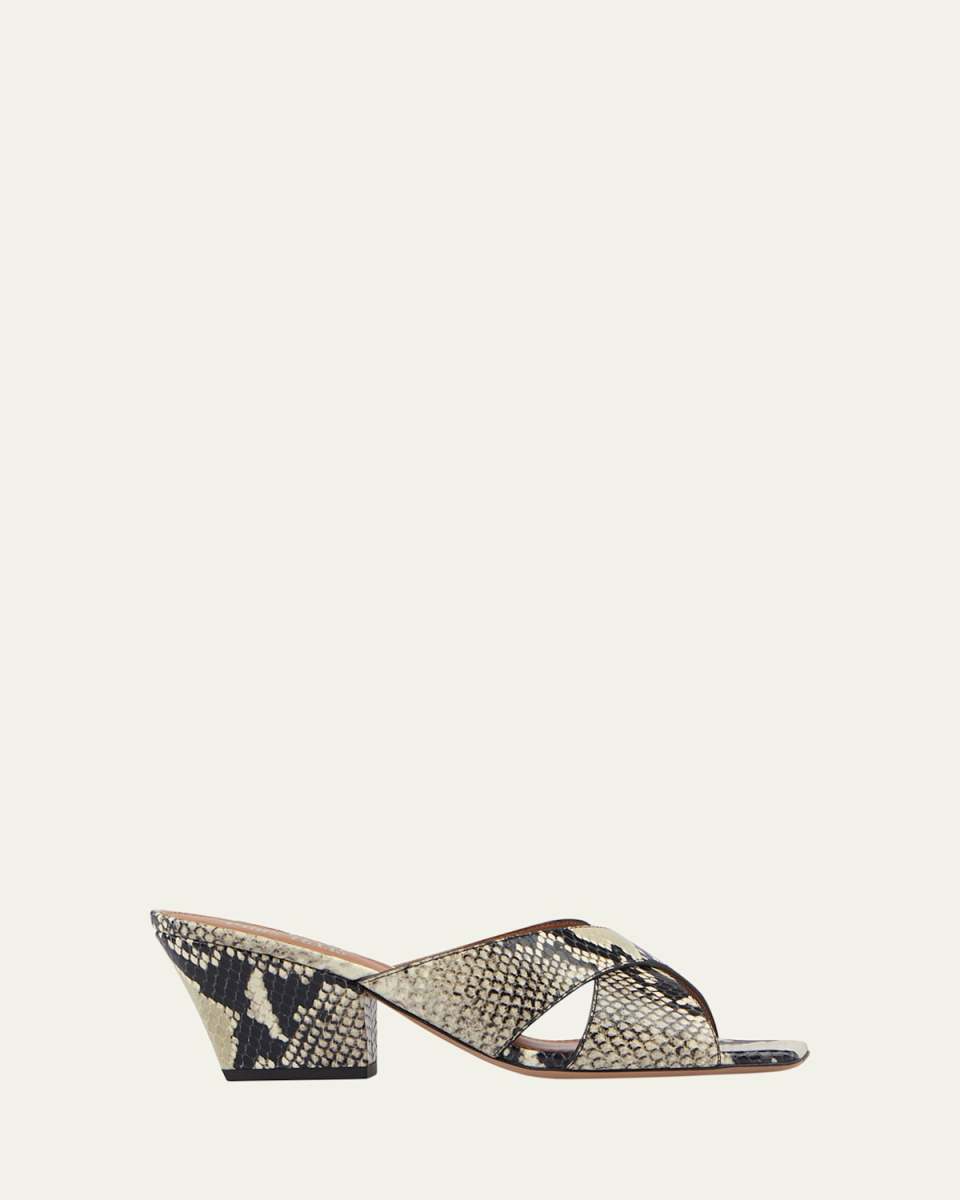 Arizona Snake-Embossed Leather Mule Sandals